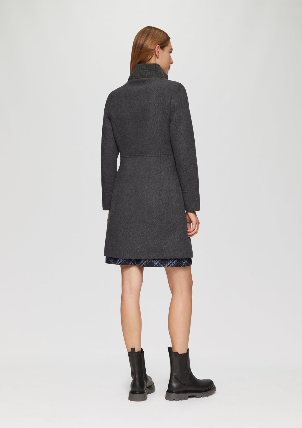 Twillmantel mit Strick-Stehkragen und Eingrifftaschen