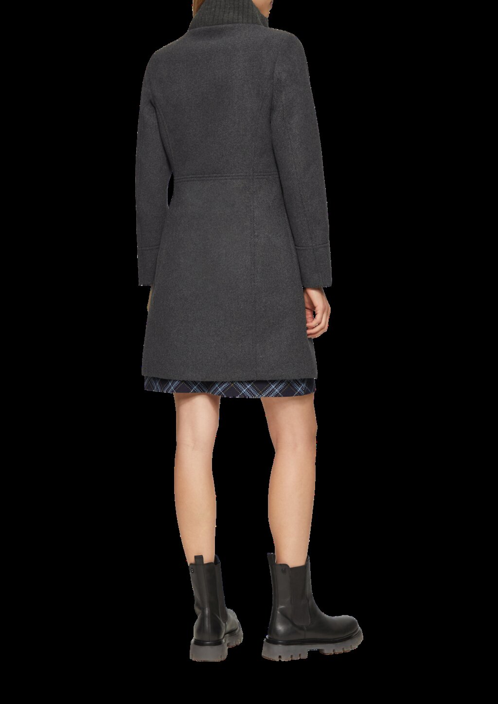 Twillmantel mit Strick-Stehkragen und Eingrifftaschen