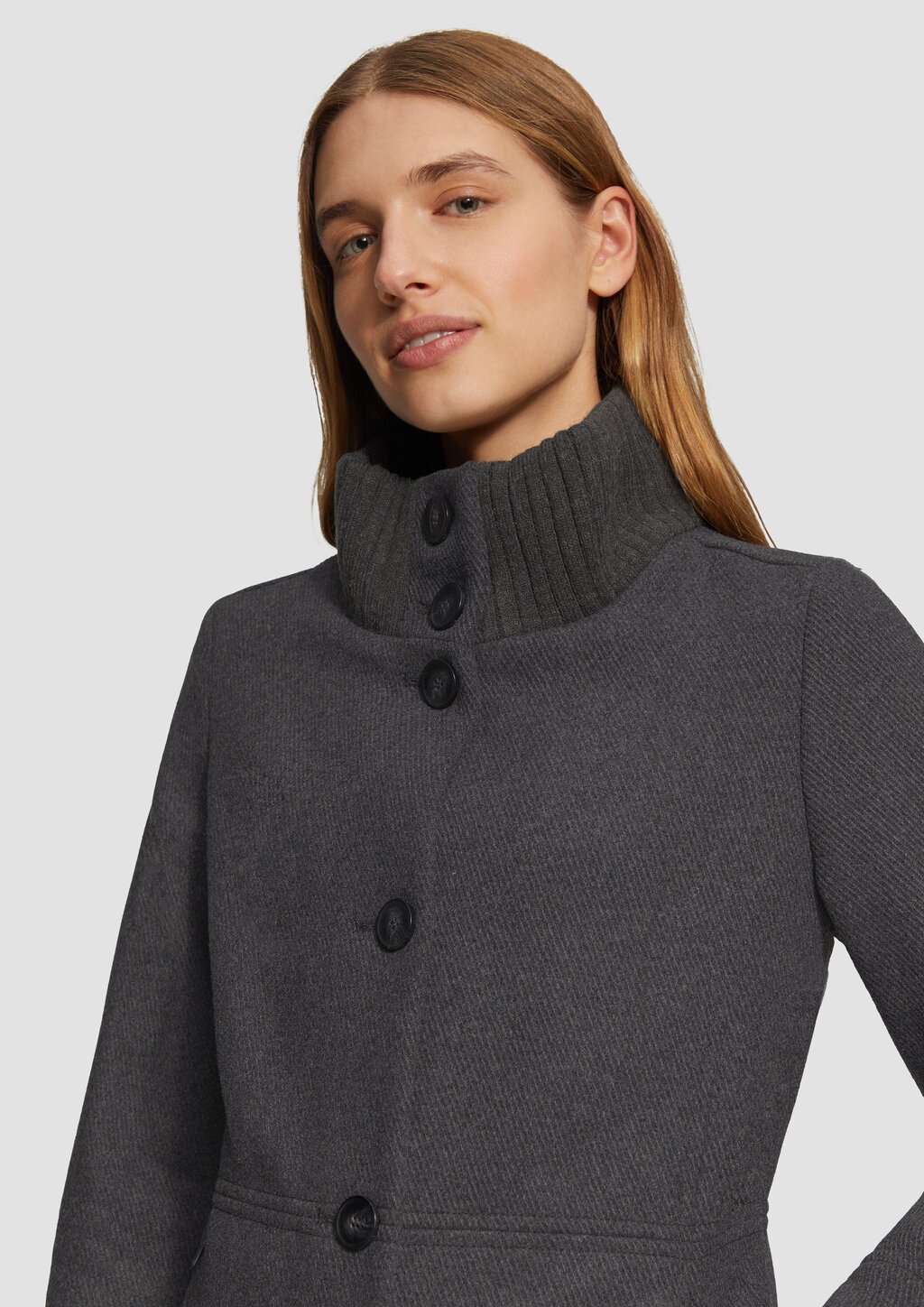 Twillmantel mit Strick-Stehkragen und Eingrifftaschen