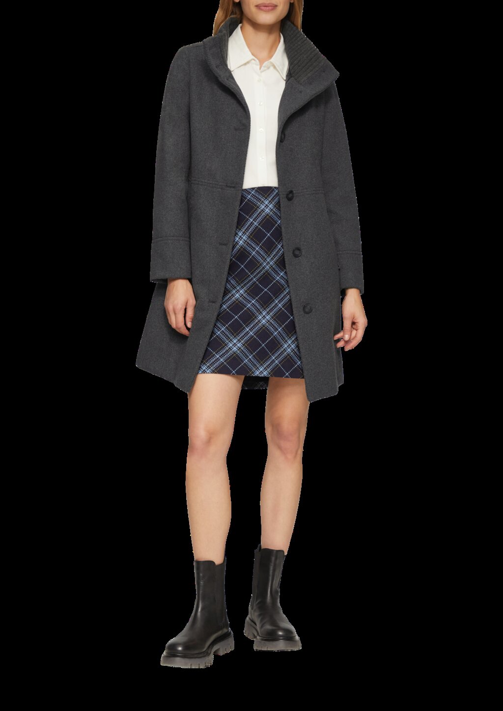 Twillmantel mit Strick-Stehkragen und Eingrifftaschen