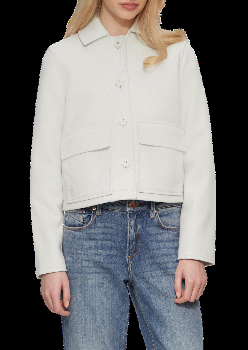 Kurze Jacke in Wolloptik mit aufgesetzten Taschen