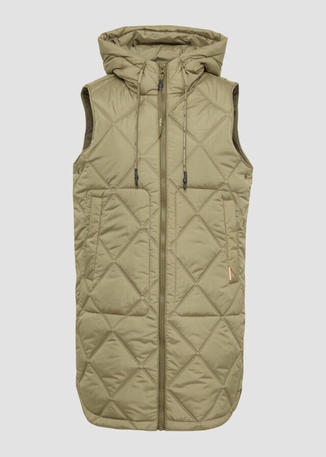 Lange Weste mit Prägemuster und Kapuze