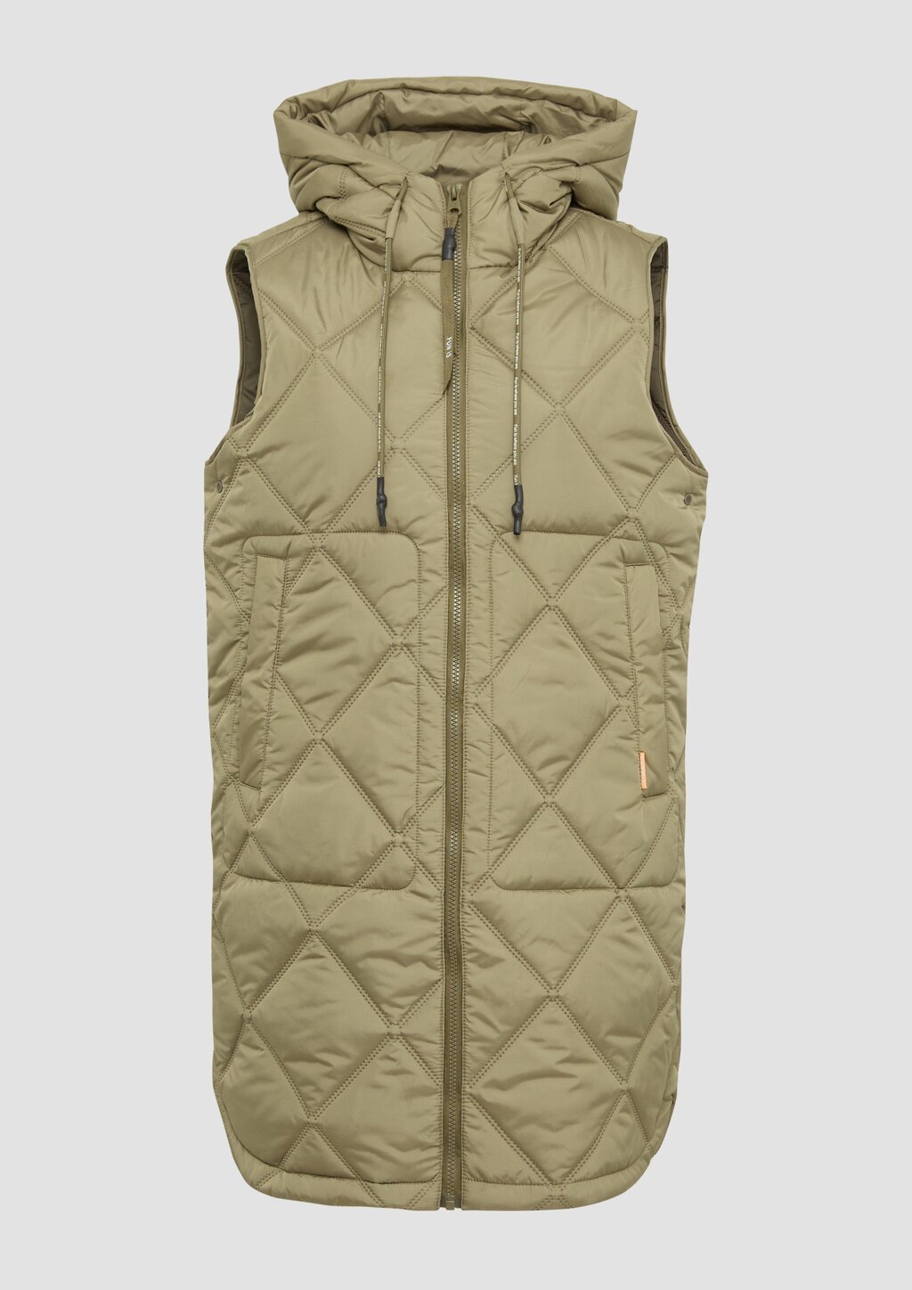 Lange Weste mit Prägemuster und Kapuze