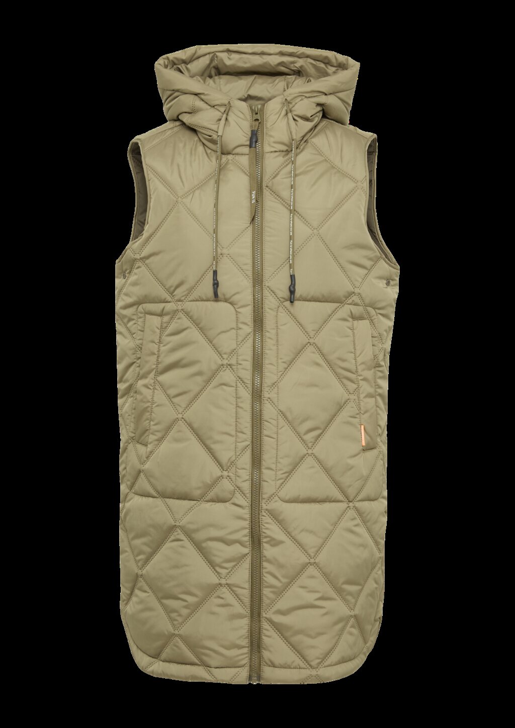 Lange Weste mit Prägemuster und Kapuze