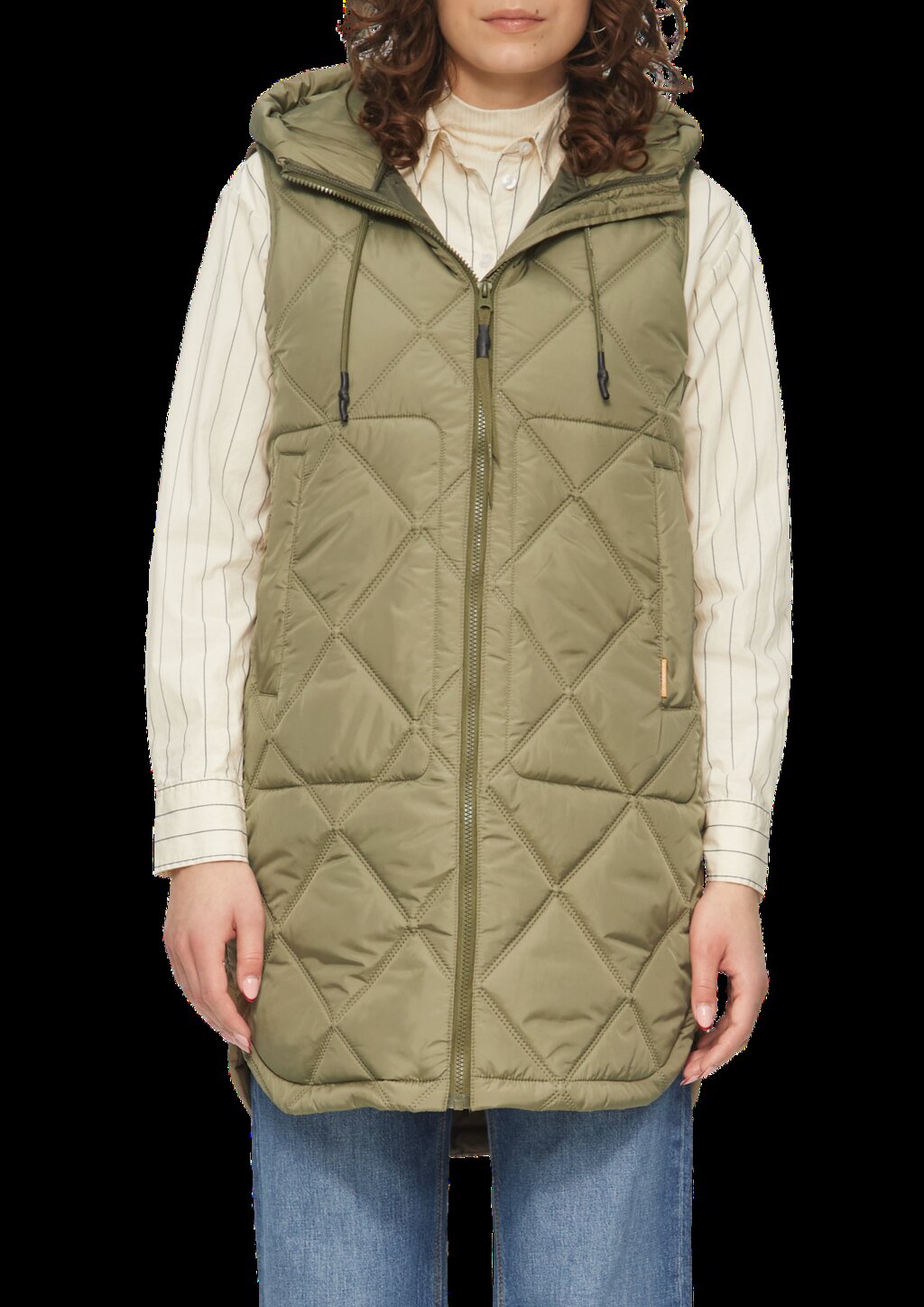 Lange Weste mit Prägemuster und Kapuze