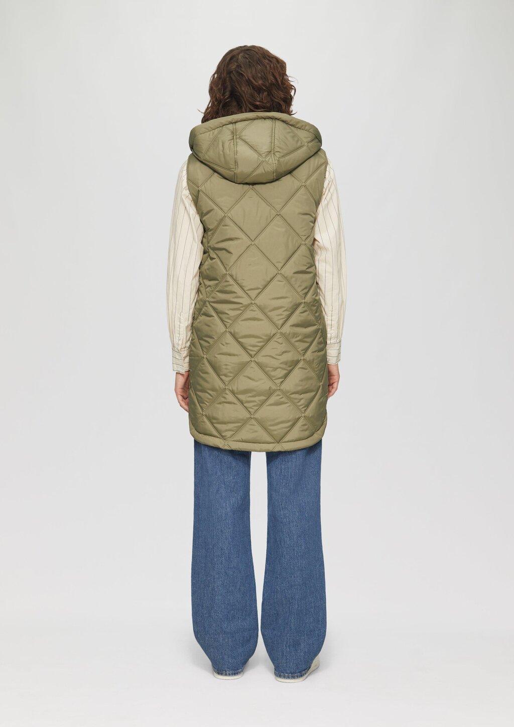 Lange Weste mit Prägemuster und Kapuze