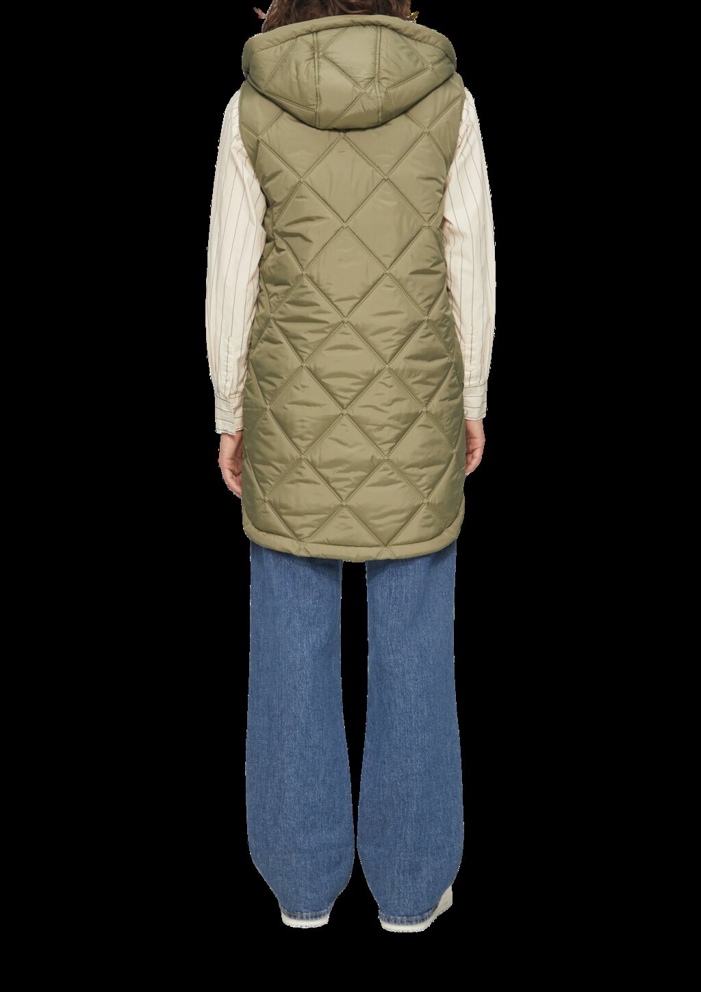Lange Weste mit Prägemuster und Kapuze