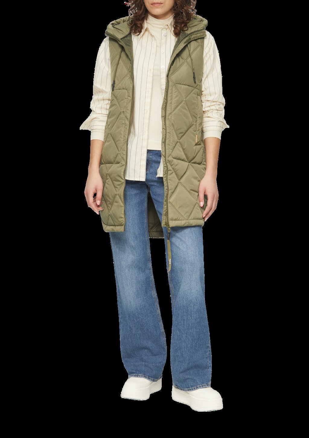 Lange Weste mit Prägemuster und Kapuze