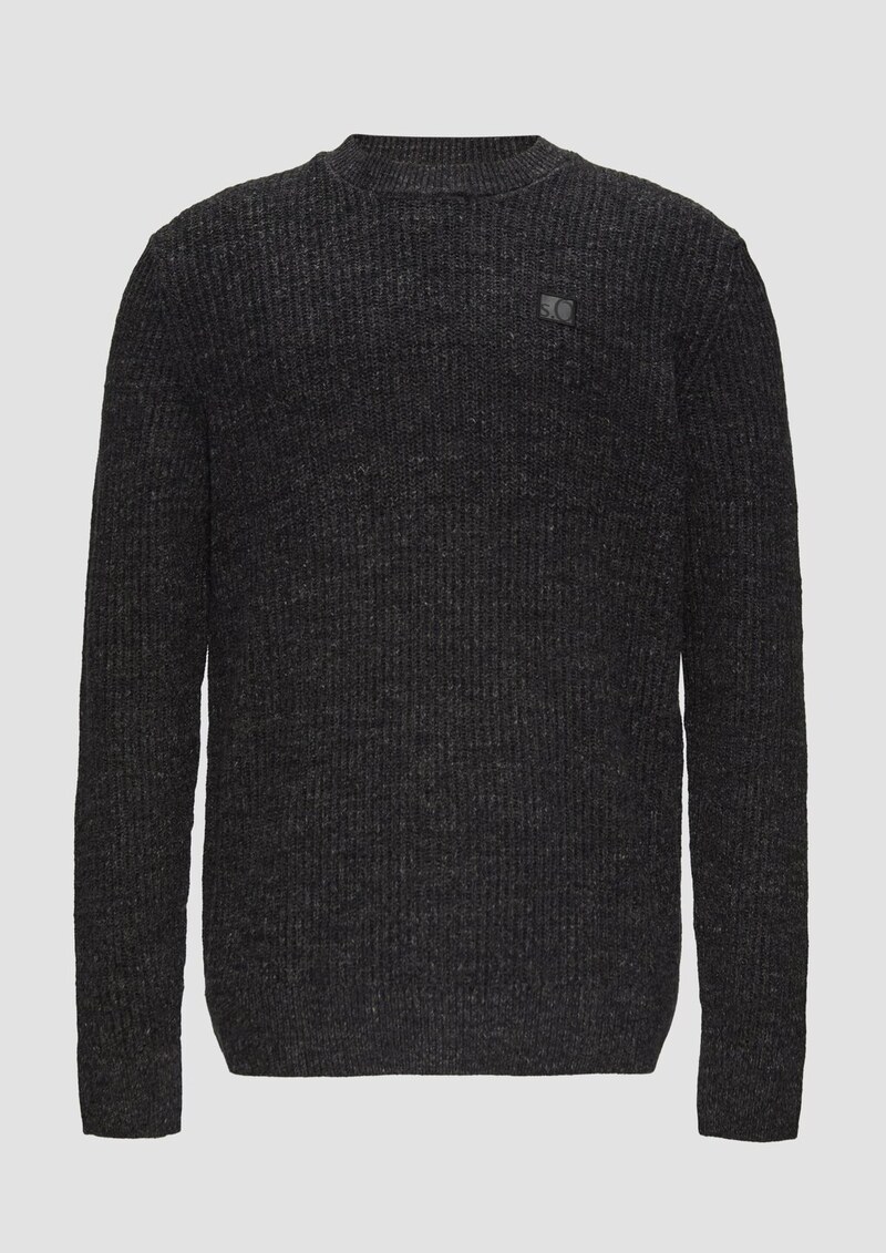 Melierter Pullover mit Patentmuster und Crew Neck