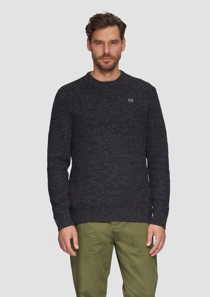 Melierter Pullover mit Patentmuster und Crew Neck