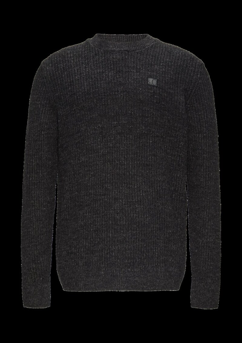 Melierter Pullover mit Patentmuster und Crew Neck