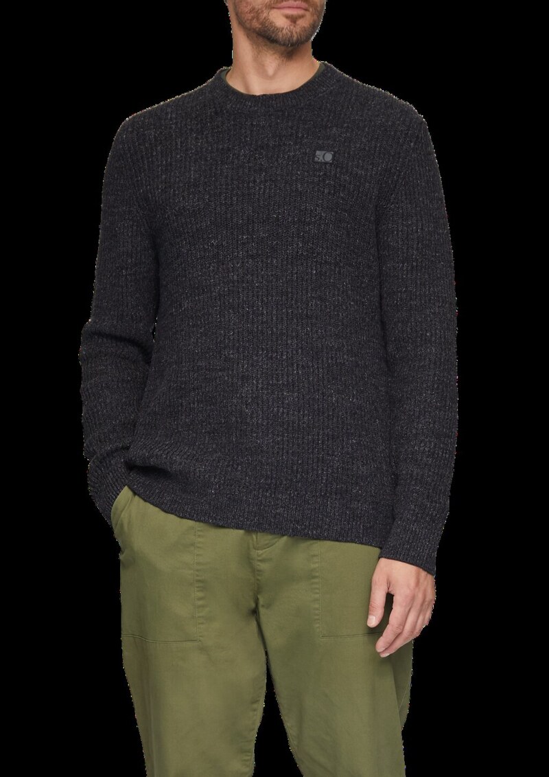 Melierter Pullover mit Patentmuster und Crew Neck