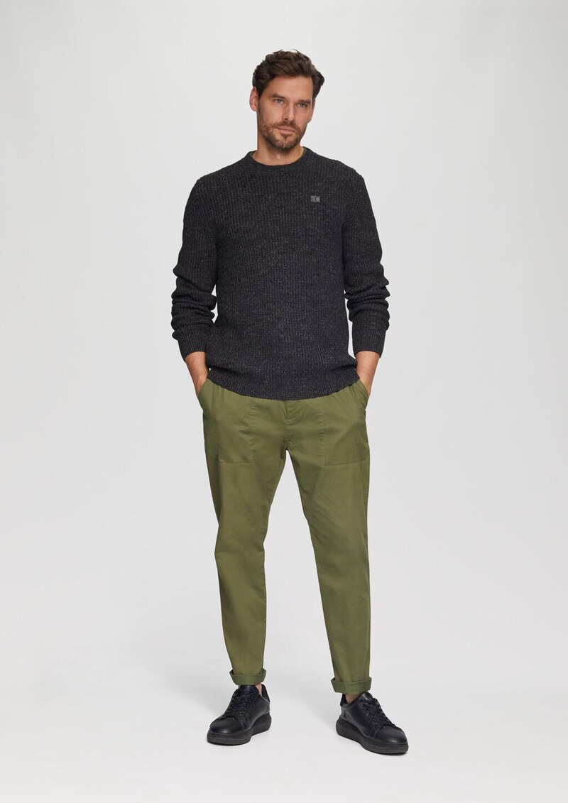 Melierter Pullover mit Patentmuster und Crew Neck