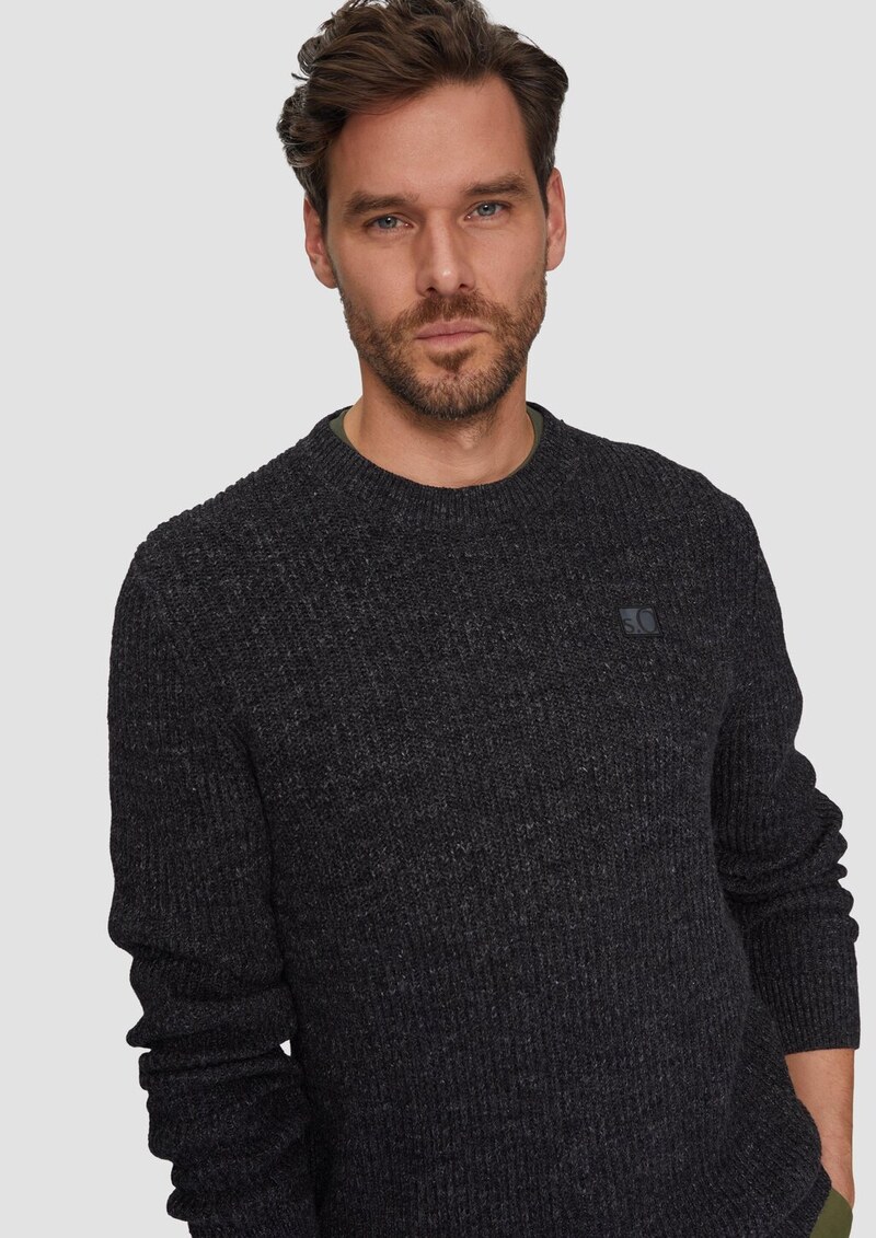 Melierter Pullover mit Patentmuster und Crew Neck