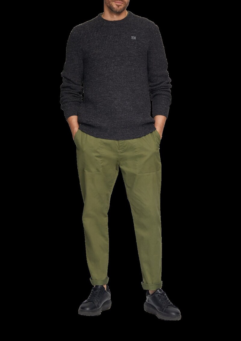 Melierter Pullover mit Patentmuster und Crew Neck