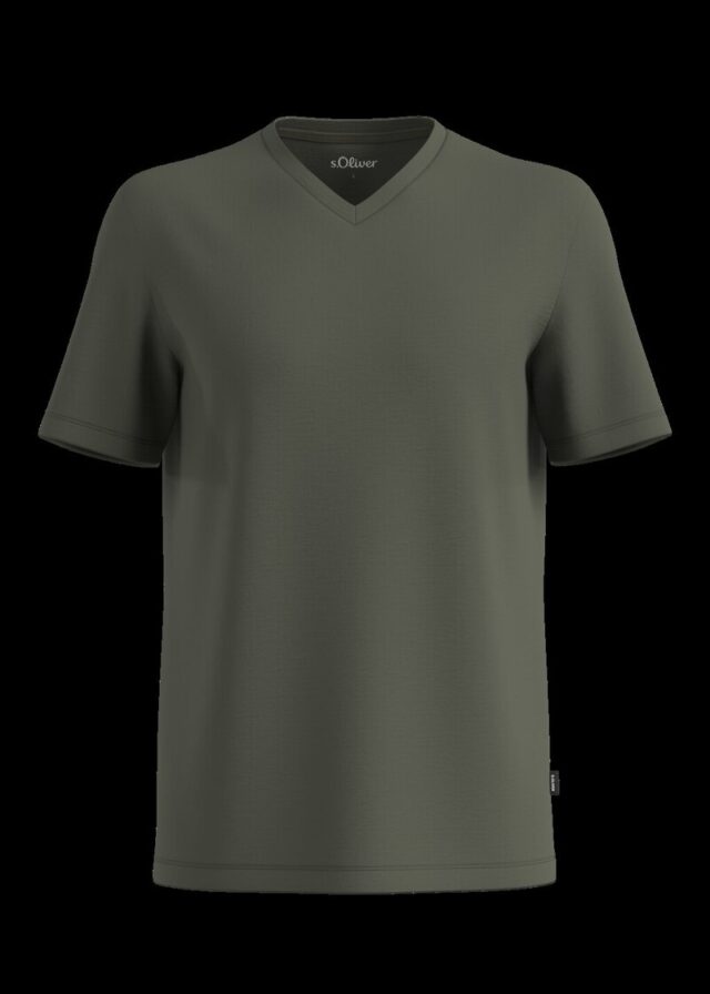 Baumwollshirt mit V-Ausschnitt und Flammgarnstruktur