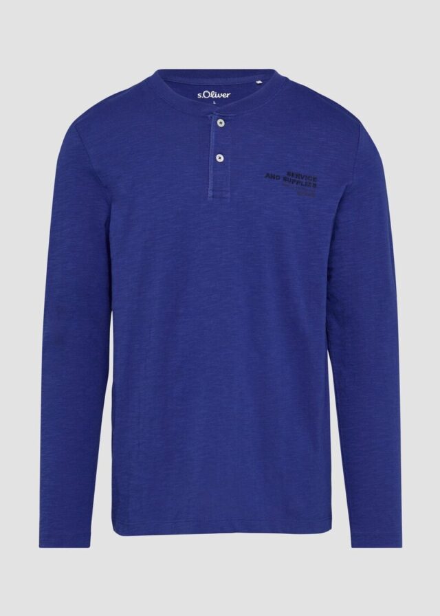 Henley-Shirt mit Flammgarnstruktur und Stickerei