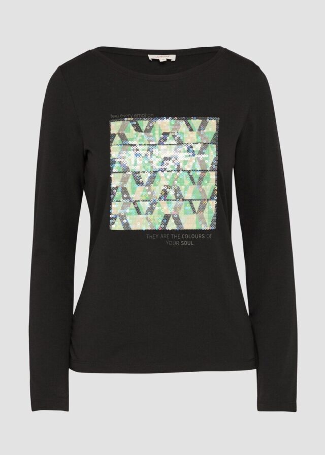 Langarmshirt mit Frontprint und Pailletten