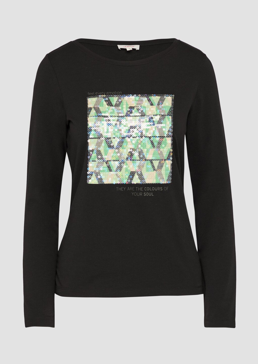 Langarmshirt mit Frontprint und Pailletten