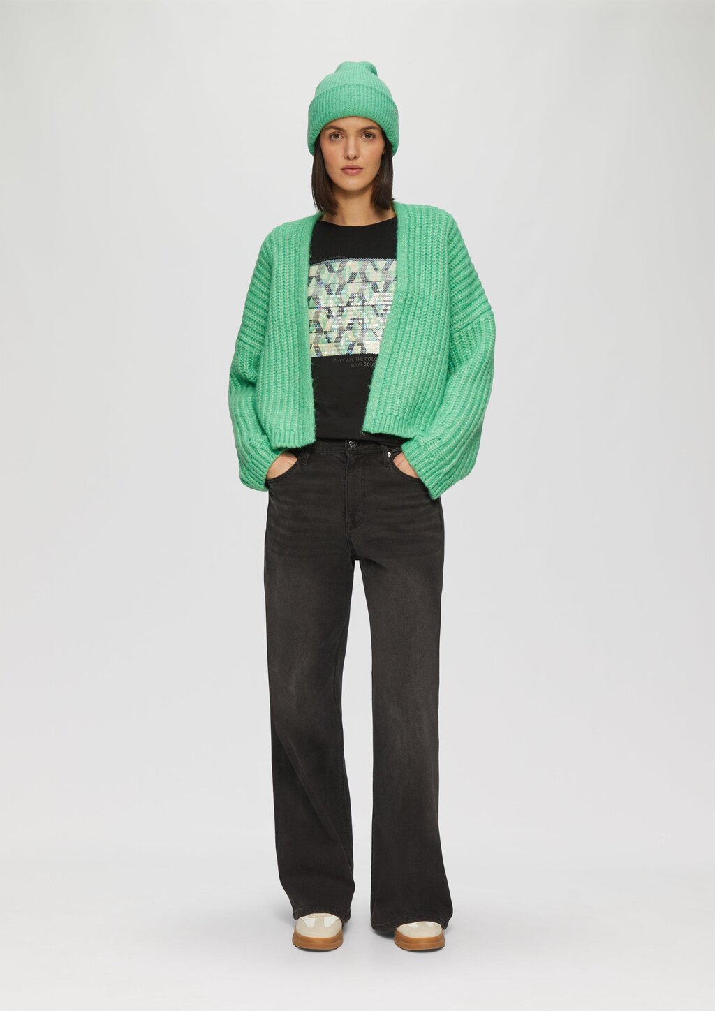 Langarmshirt mit Frontprint und Pailletten