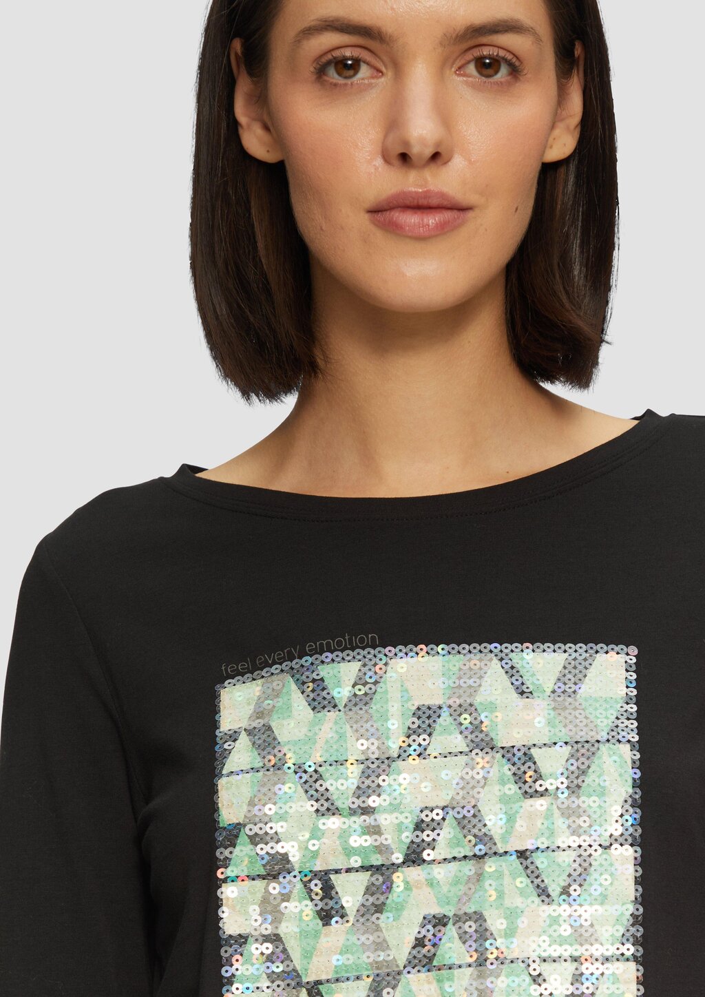 Langarmshirt mit Frontprint und Pailletten