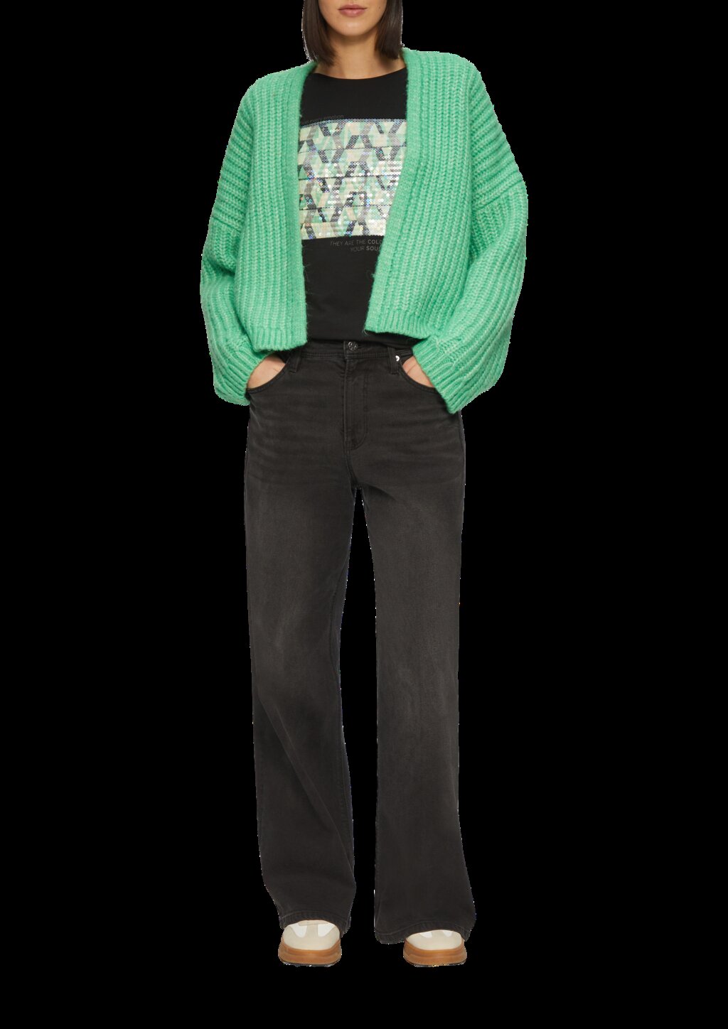 Langarmshirt mit Frontprint und Pailletten