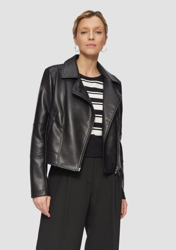 Schmal geschnittene Kunstleder-Jacke mit Reverskragen