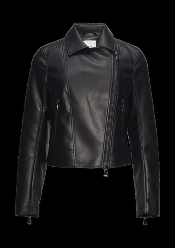 Schmal geschnittene Kunstleder-Jacke mit Reverskragen