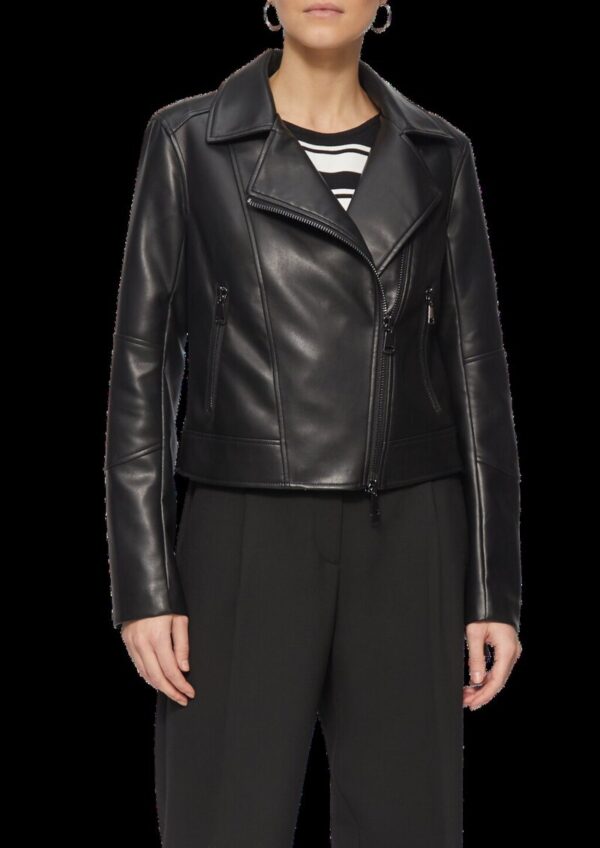 Schmal geschnittene Kunstleder-Jacke mit Reverskragen