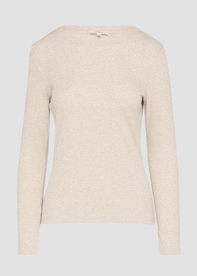 Geripptes Langarmshirt im Slim Fit