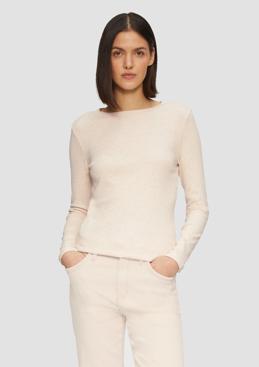 Geripptes Langarmshirt im Slim Fit