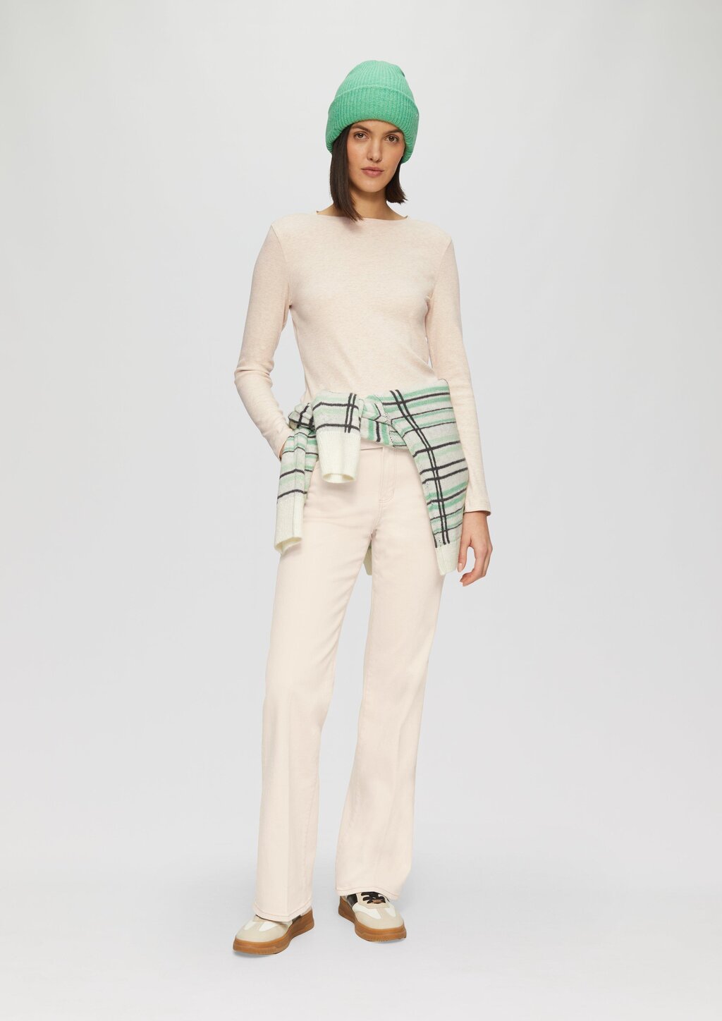 Geripptes Langarmshirt im Slim Fit