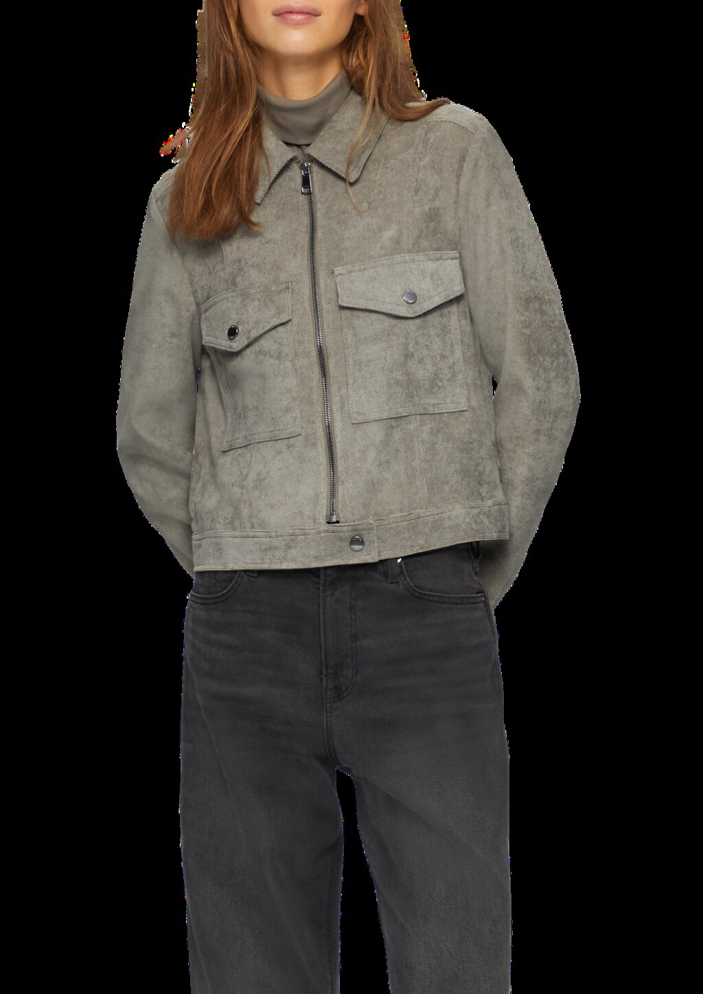 Kurze Cordjacke mit aufgesetzten Taschen