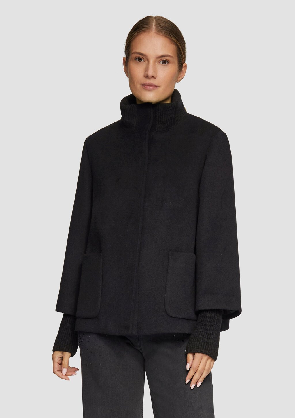 Jacke aus Wollmix mit Rippbündchen