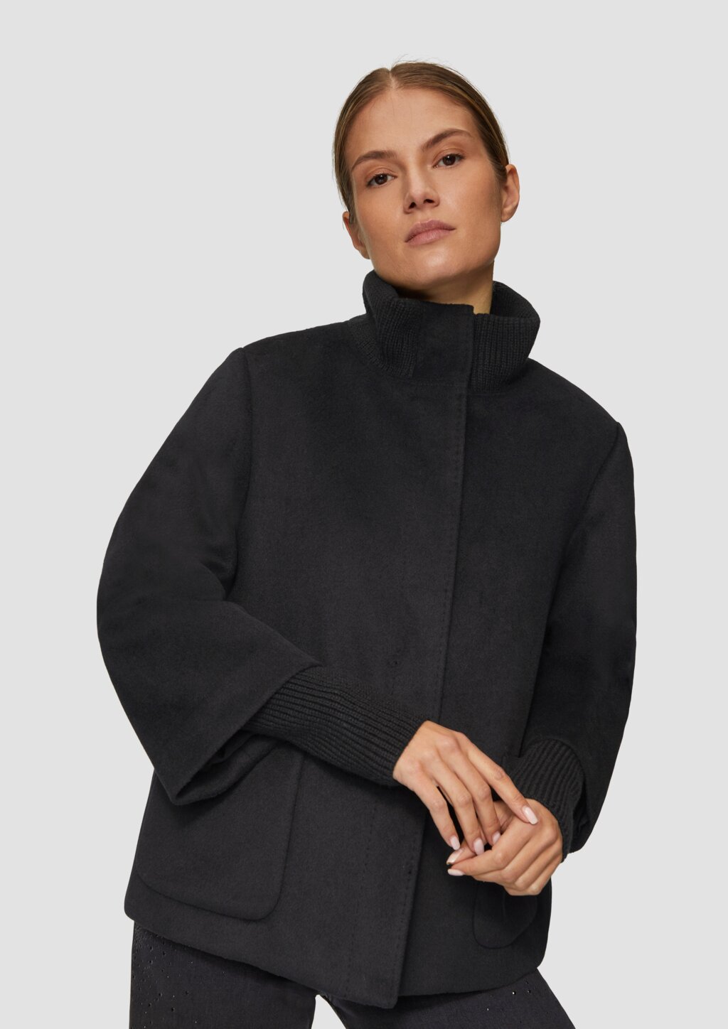 Jacke aus Wollmix mit Rippbündchen