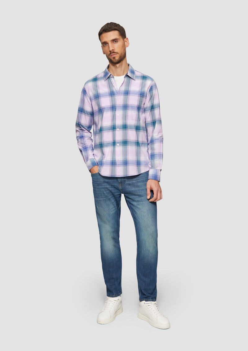 Regular Fit: Kariertes Hemd aus Baumwollstretch mit Brusttasche