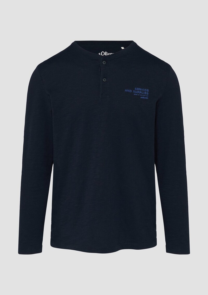 Henley-Shirt mit Flammgarnstruktur und Stickerei