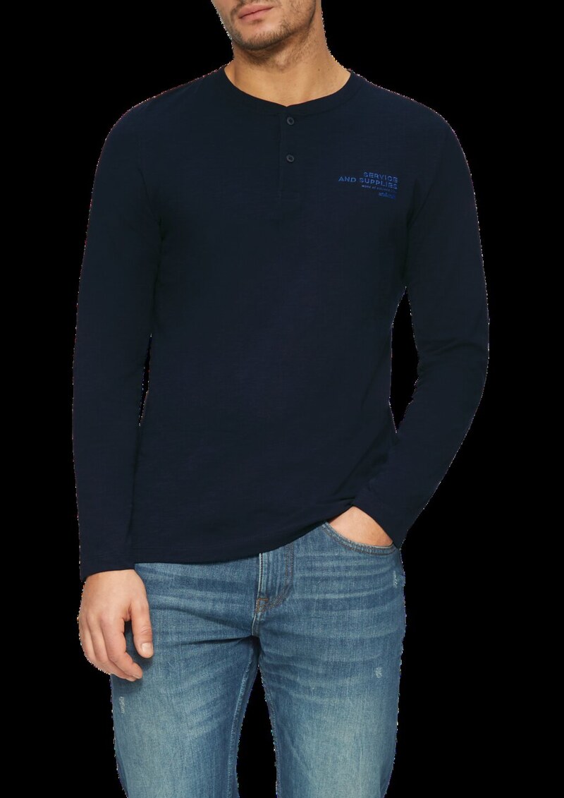 Henley-Shirt mit Flammgarnstruktur und Stickerei