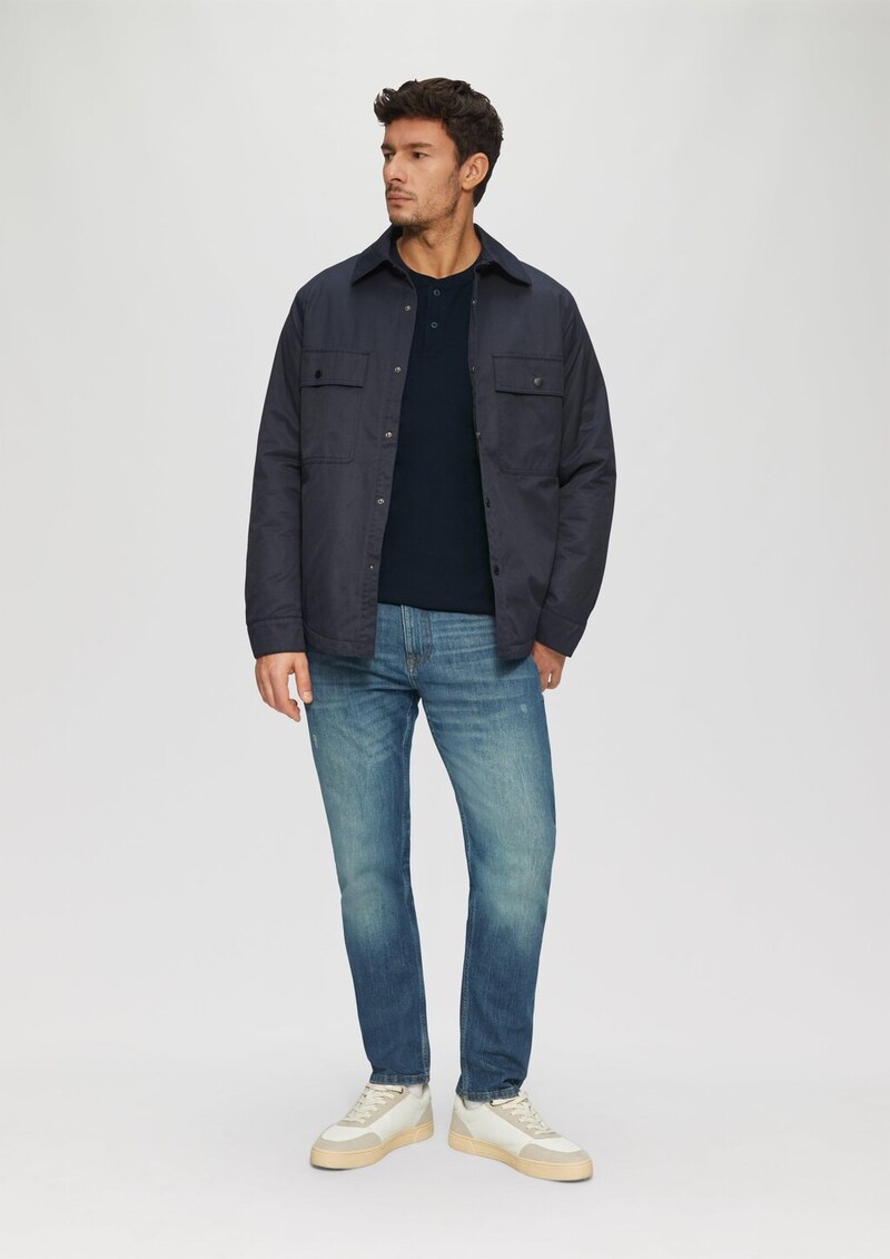 Henley-Shirt mit Flammgarnstruktur und Stickerei