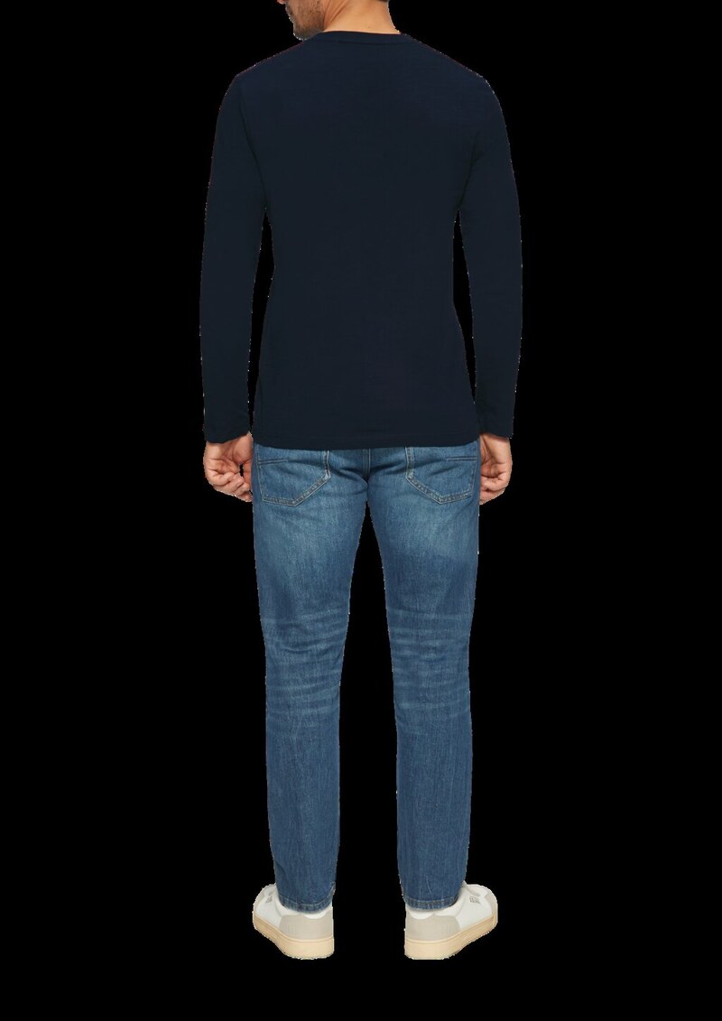 Henley-Shirt mit Flammgarnstruktur und Stickerei