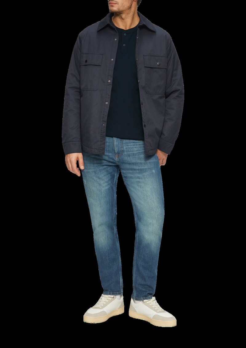 Henley-Shirt mit Flammgarnstruktur und Stickerei