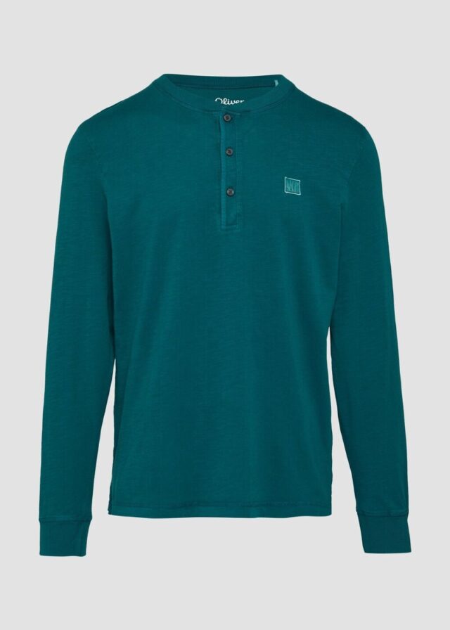 Langarmshirt mit Henley-Ausschnitt und Garment Dye