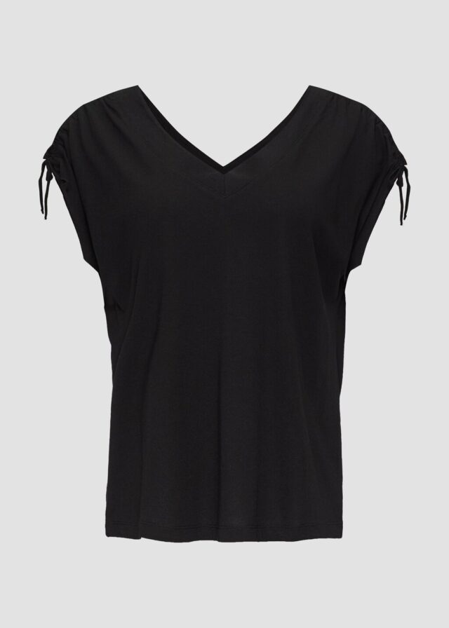 V-Neck Shirt mit Raffung an den Schultern