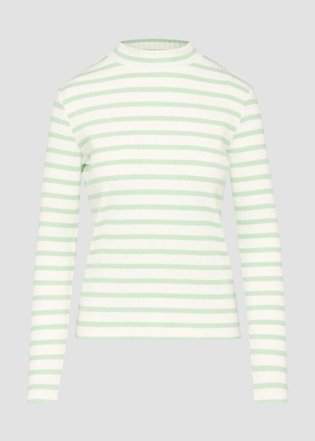 Langarmshirt mit Rippstruktur und Stehkragen