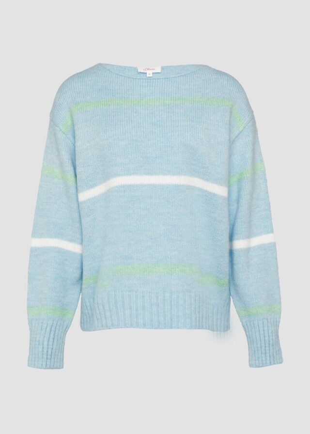 Gestreifter Strickpullover mit Rollkante