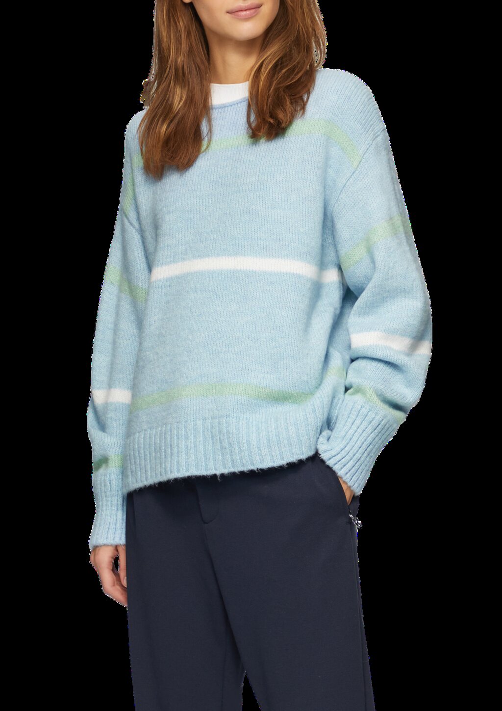 Gestreifter Strickpullover mit Rollkante