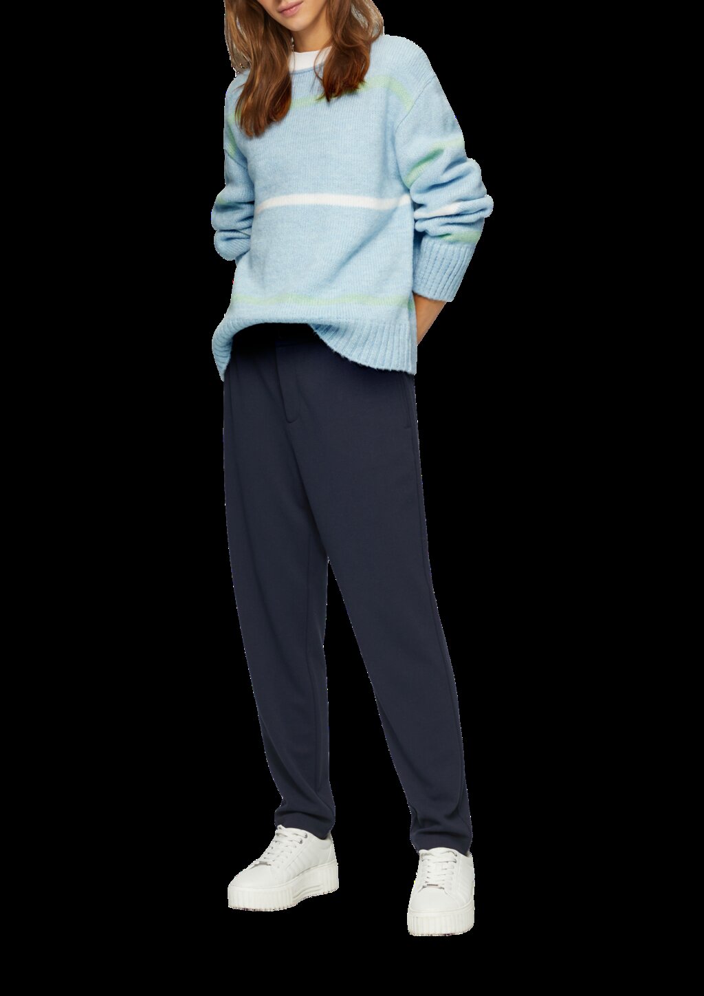 Gestreifter Strickpullover mit Rollkante