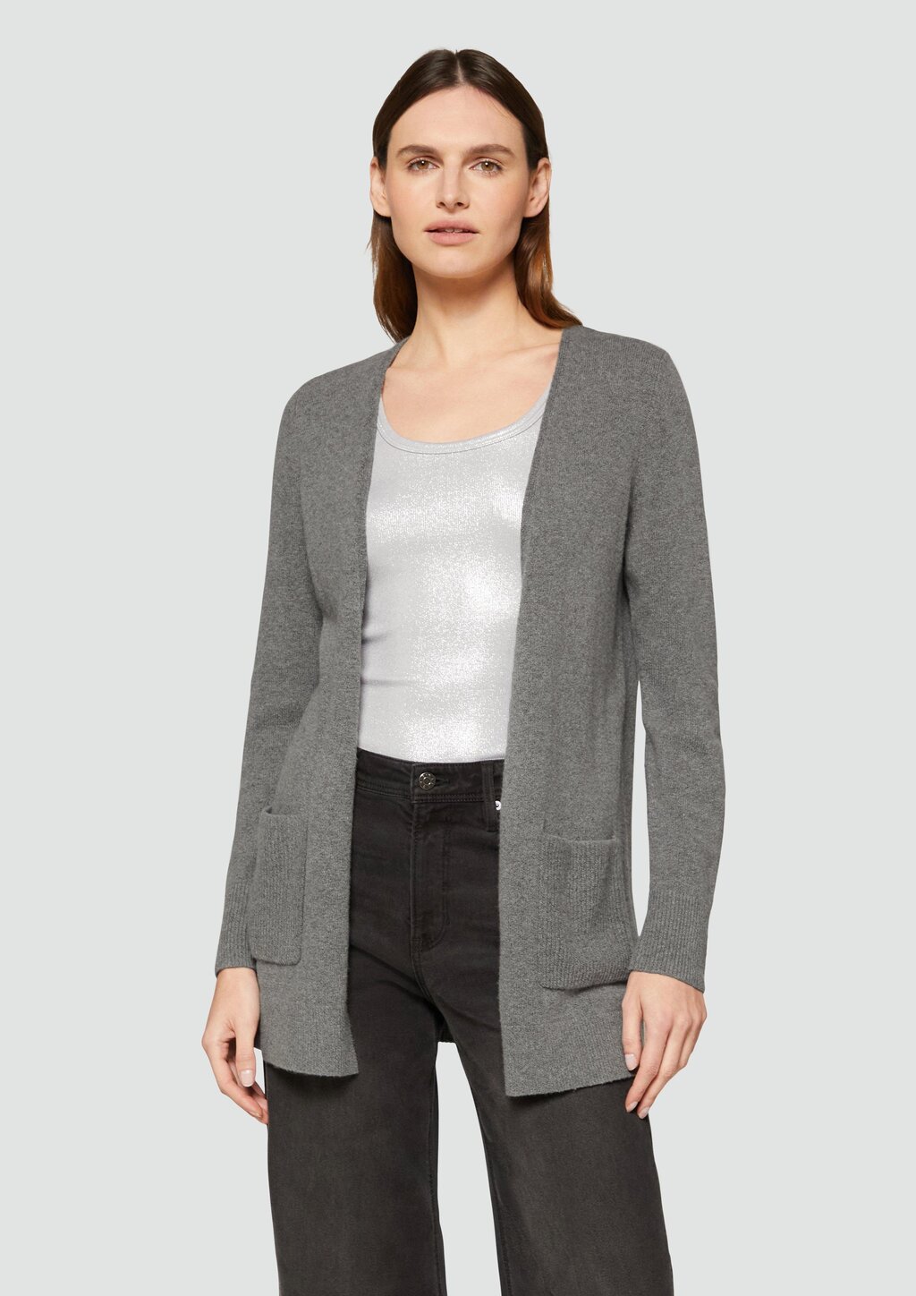 Lange Strickjacke mit Rippbündchen