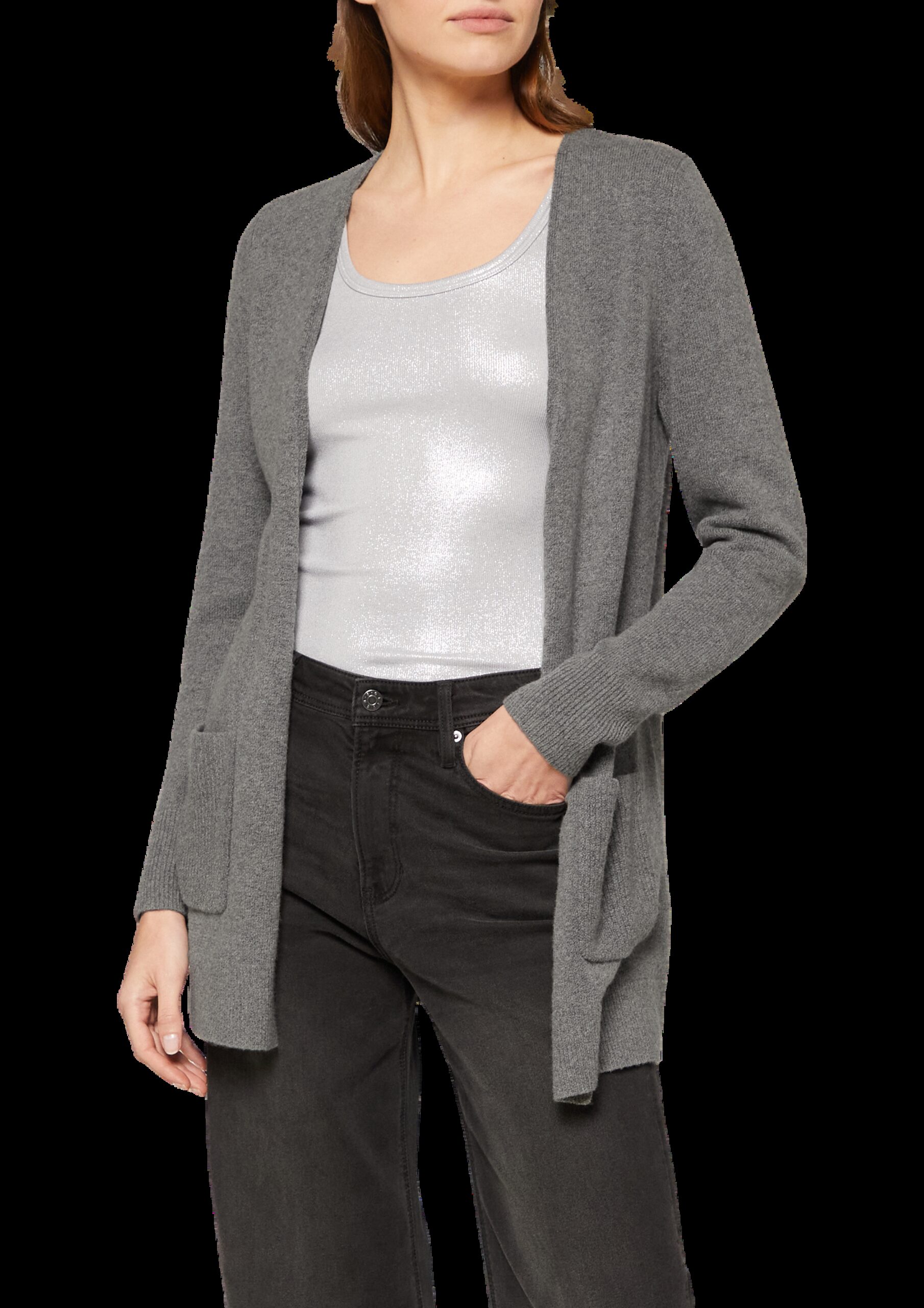 Lange Strickjacke mit Rippbündchen