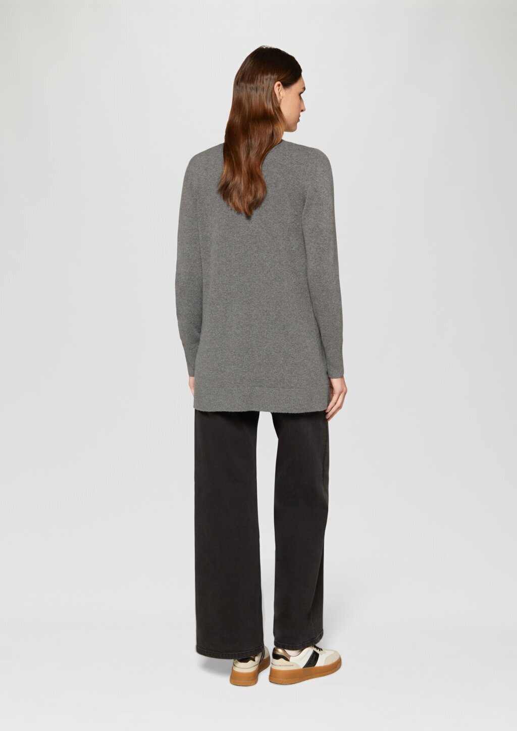 Lange Strickjacke mit Rippbündchen